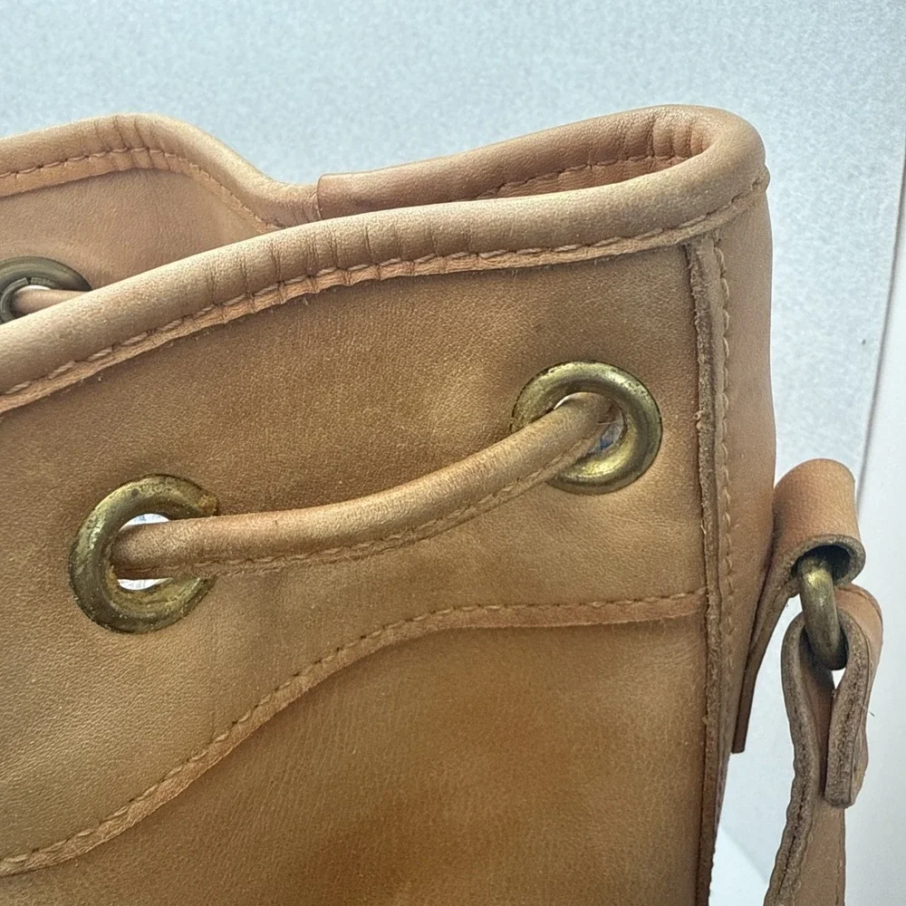 King Ranch Vintage Leather Bucket Purse Camel Color Made In USA Shoulder Bag